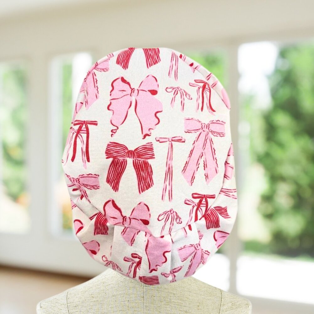 PREMIUM Pink Bows~ Euro Style Scrub Cap, Unisex Nurse Cap, CNA, MD, NP, Tech
